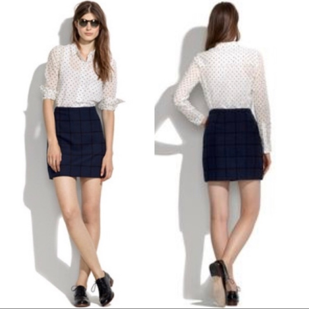 Madewell Gridline Courtyard Navy Black Mini Skirt Size 4